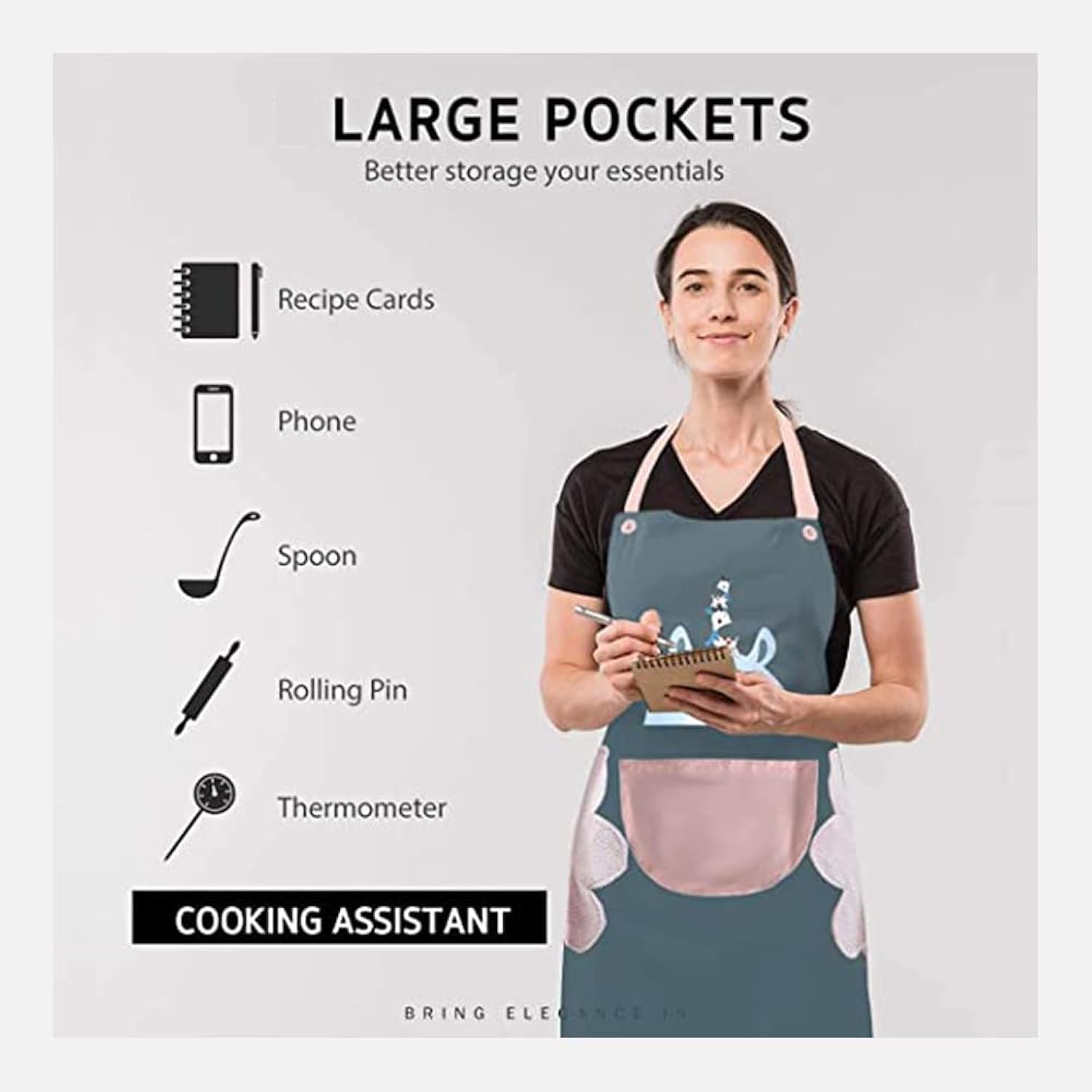 Kitchen Apron for Women with Big Front Pocket Hand-Wiping Waterproof Apron for Kitchen