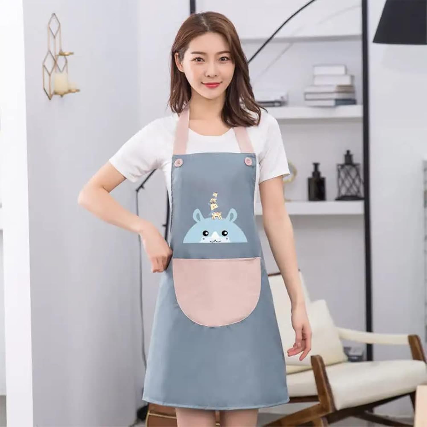 Kitchen Apron for Women with Big Front Pocket Hand-Wiping Waterproof Apron for Kitchen